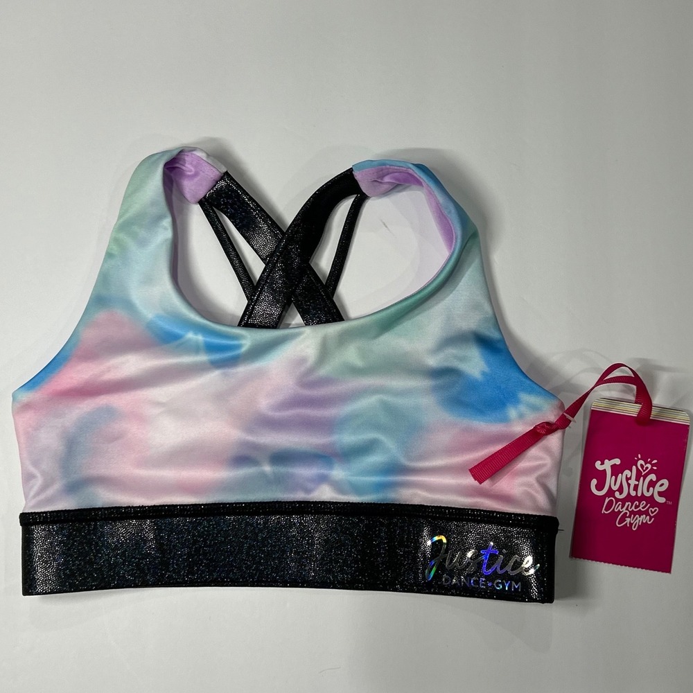 Justice Girls Butterfly Cloud Dye Sports Bra Purple XS 5/6 Dance Gym New